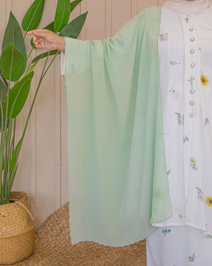 Nona Embroidery Shawl (Dusty Green)